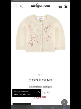 Cashmere and wool Bonpoint Cream Embroidered Button-Front Cardigan